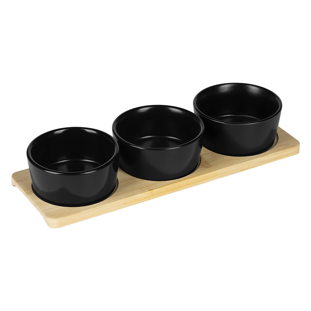 Serving bowl set with bamboo tray, 4/1